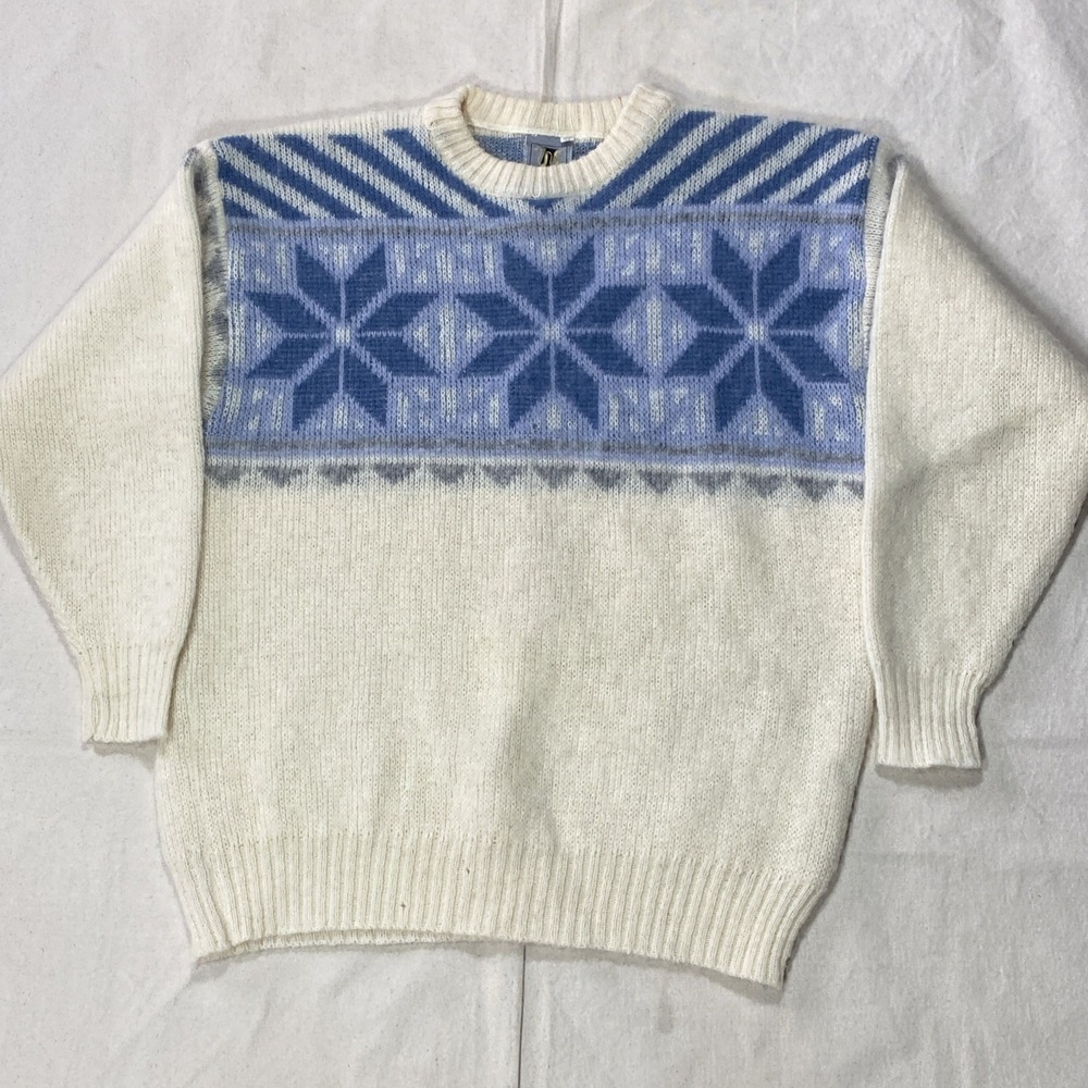 Icewear Iceland Sweater Womens M Blue Fair Isle Snowflake Wool Angora